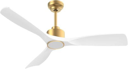 OFANTOP 132 CM Smart Ventilador de techo con luces Control remoto, Motor DC silencioso 3 aspas Moderno Blanco Dorado Ventilador de techo para dormitorio Sala de estar Terraza