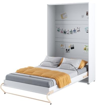Friderik Concept PRO 1 CP-02 Wandklappbett Vertikal Schrankbett mit LED und Presto-Matratze, 120x200 cm (Weiß Hochglanz)