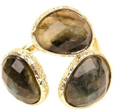 NWPNLXEA Labradorite With Gold color Bezel Gold Plated Adjustable Ring Women Jewelry Gifts