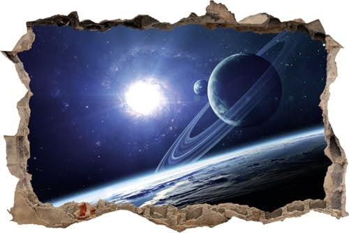 DesFoli Wandtattoo Planeten im Weltall Galaxie - verschiedene Rahmentypen DW000035 Farbe Brauner Stein Querformat, Größe 90 cm x 60 cm