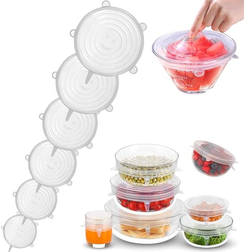 Couvercles en Silicone,12 Pièces Couvercle Extensibles en Silicone sans BPA,6 Tailles Différentes,Réutilisable Alimentaire Couvercle Universel pour Fruits,Bocaux,Bols