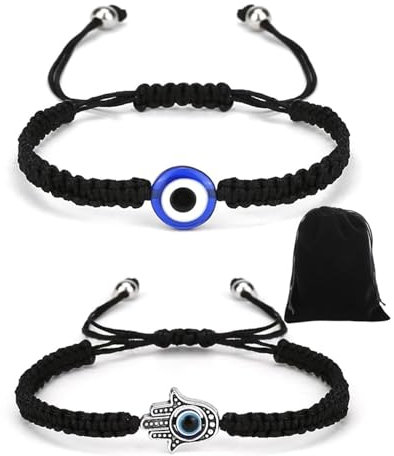 FDCGAS 2 pcs bracelets de protection contre le mauvais œil faits à la main,Bracelets fantaisie Cordon Tressé Bracelets Réglable Bracelets à œil Bracelet à vœux Protection Cadeau pour Ados Famille Amie