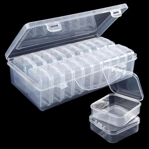 TAIHOBO Sortierbox, Perlen Aufbewahrungsbox mit Deckel Klein,Transparent | Sortierboxen für Kleinteile ＆ 1 Große Boxen Aufbewahrung, Plastikbox mit Deckel (20, 225×130×58mm)