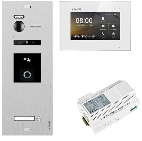 BALTER EVO HD RFID/FINGERPRINT Video Türsprechanlage Silber 1-FAM 1xMonitor Weiß