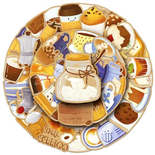 LYunMu Kaffee Aufkleber 50 Stücke Niedlich Deko für Auto Laptop Skateboard Fahrrad Moped Motorrad Fahrrad Computer,Geeignet für Erwachsene Kinder Coffee ästhetisch Sticker Set