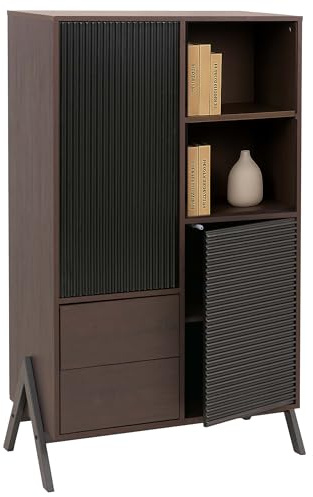 Mendler Hochschrank HWC-O40 MDF Metall Melamin 138x79x40cm - Walnuss-Optik | Schrank, Highboard, mit Türen, Staufächer, Schubladen