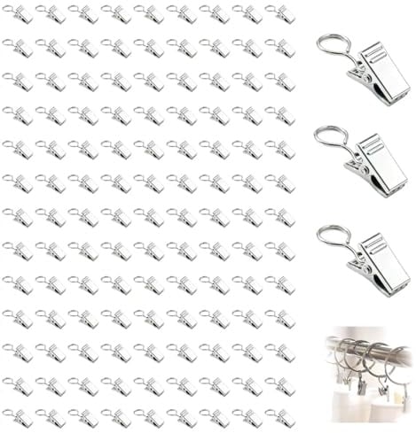 100 Stueck Edelstahl Vorhang Clips Gardinen Klammern Silber Fenster | Metall Klammer Duschvorhanghaken, multifunktionale Haken Schlafzimmer Badezimmer, rostfrei Heimdekoration, sicherer Halt
