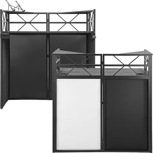 DJ Booth - Adjustable Height (83.8cm / 96cm), DJ Facade Booth with Carry Bag, Black & White Blackout Cloth, Foldable DJ Table for Event, Parties, Festival, Clubs (104.5cm x 52cm)