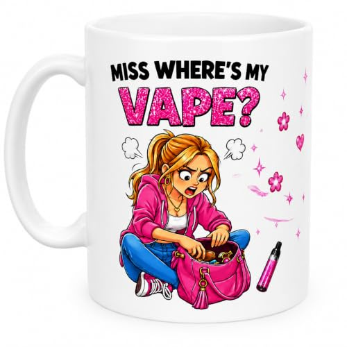 Funny 'Miss Where's My Vape Mug?' Wrap Around Design, 11oz Cup | Colourful Design, Loosing Vape Funny Mug, 11oz Ceramic, Dishwasher Safe