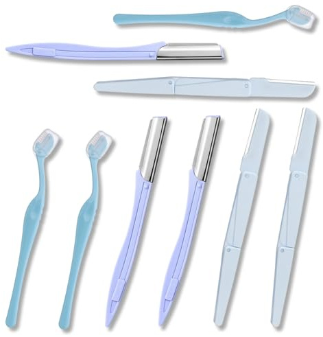 LinCoo 9 Pcs Dermaplaning Blades, Eye Brow Razors, Facial Shaver with Cover, Beauty Shaper Tool for Peach Fuzz Removal and Smooth Skin Exfoliation