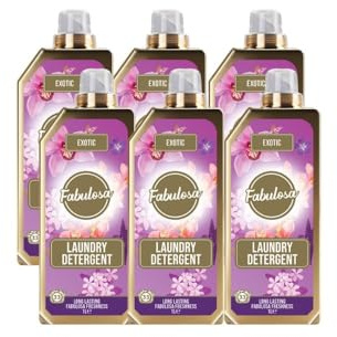 Fabulosa Fragranced Laundry Detergent, Stain Removing Laundry Washing Liquid Detergent, Clothes Freshener Concentrated Laundry Liquid, 198 Washes, 1L, 6 Pack, Exotic
