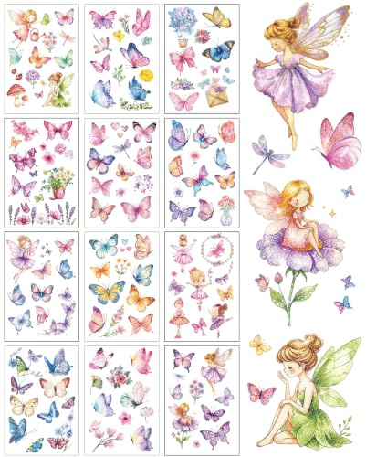 Schmetterlings Tattoos 12 Blatt, Geschenke für Mädchen ab 5 6 7 8 9 Jahre, Glitzer Kindertattoos Mitgebsel Kindergeburtstag, Glitzertattoos Kinder Set, Adventskalender 2026, Nikolaus Geschenke