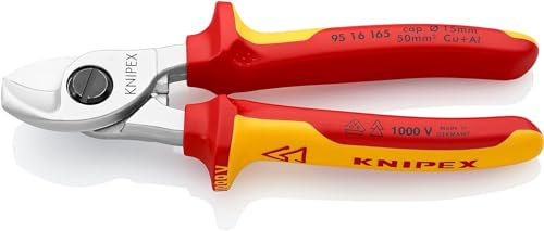 KNIPEX Kabelschere auf SB-Karte isoliert mit Mehrkomponenten-Hüllen, VDE-geprüft verchromt 165 mm, 95 16 165 SB