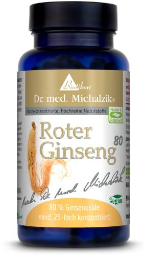 Roter koreanischer Ginseng nach Dr. med. Michalzik - 90 Kapseln - hochkonzentrierter Panax Ginseng-Extrakt - Ginsenoside 80% je Kapsel Ginseng 300 mg - ohne Zusatzstoffe - von BIOTIKON®