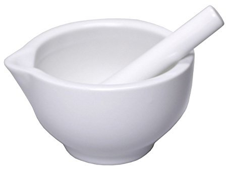 Orion Mortier en céramique avec pilon, mortier à épices, mortier de cuisine, blanc, Ø 8,5 cm
