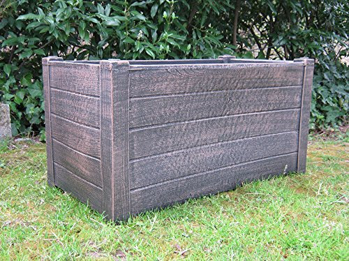 Blumentopf Teak L, Pflanztopf aus Kunststoff in Holz-Optik