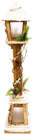 The Christmas Workshop 71200 Snow Topped Wooden Lamppost / 10 Warm White LED Lights / Indoor Christmas Decorations / Frosted Star Windows / Battery Powered / 85cm x 16cm x 16cm
