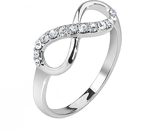 Mianova Damen Ring Edelstahl Infinity Unendlichkeit mit Zirkonia Kristall Strass Stein Verlobungsring Damenring Trauring Silber Größe 58 (18.5)
