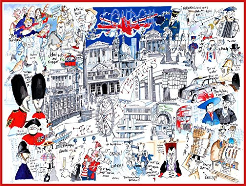 1000-Piece Puzzle Comical Map of London with Landmarks & Tourist Attractions by Tim Bulmer for Adults Large 66cm x 50cm Size - Delightfully Challenging Yet Humorously Fun!