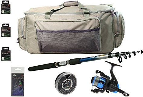 G8DS® Angler-Starter-Set mit Teleskop-Rute 2,40m, Angelrolle, Haken in verschiedenen Größen und Blei-Schrot