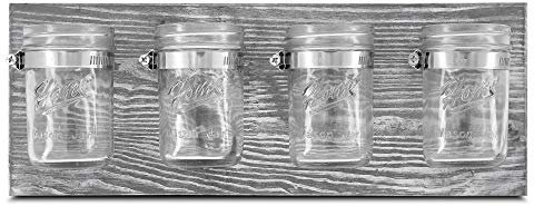 BeSuerte Rustic Home Decor Hanging Mason Jar,Handcrafted Solid Pine Wood Shelf Storage with 4-Jar,Grey Varnish