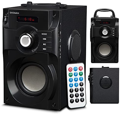 Overmax Soundbeat Altoparlante Bluetooth Cassa Portatile Bluetooth Suono Stereo 15W con Radio FM USB MicroSD AUX Jack 3,5mm Bassi Potentei Display LED Telecomando Batteria Fino 9 Ore