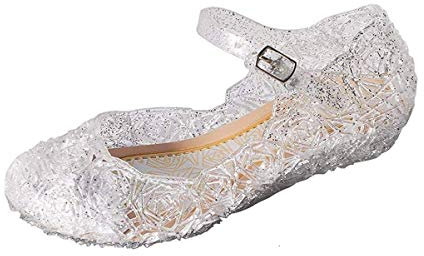 YouKD Prinzessin Cosplay Schuhe für Mädchen Kristall Sandalen Gelee Schuhe für Halloween Geburtstagsfeier Karneval Weiß Schnalle EU26