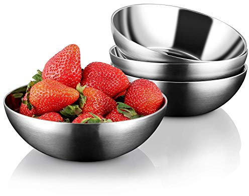 Miusco Prämie 304 18/8 Edelstahl Schalen 4er Set, unzerbrechliche Müslischalen aus Edelstahl für Kinder, Schalen Set für Salat, Obst, Nudeln, Snacks, BPA-frei, 14cm