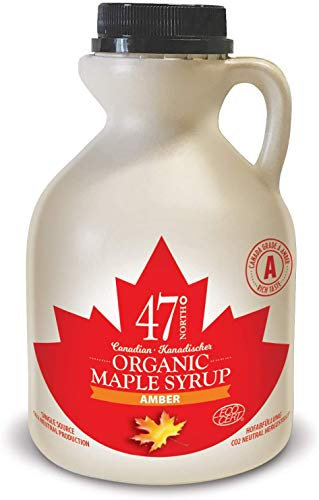 47° North Sirop d'érable bio canadien ambre, 500ml, source unique, Grade A, sans gluten, végan, sirop d'érable biologique, goût fort pour les pancakes et plus.