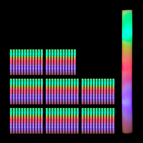 Relaxdays Pack de 12 Palos LED, Varitas Fluorescentes de Gomaespuma, 3 Efectos de Luz, Fiestas y Bodas, 46,5 cm, Blanco, Color (10031417)