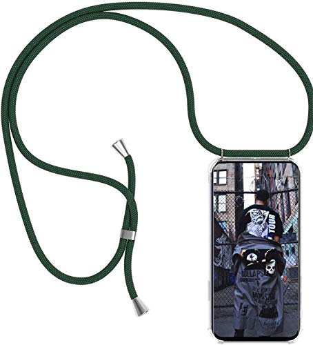 Handykette kompatibel mit Samsung Galaxy J3 2017 Hülle,Handyhülle Transparent Silikon Schutzhülle - Necklace Hülle mit Band Handy-Kette Fallschutzhülle Schnur Kette zum Umhängen Case,Dunkelgrün