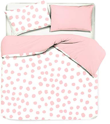 Novilunio Copripiumino Una Piazza e Mezza Cotone 100%, Parure Copripiumino Made in Italy, Sacco Copripiumino 200x200cm + 1 Federe 50x80cm - Dot Maxi Rosa