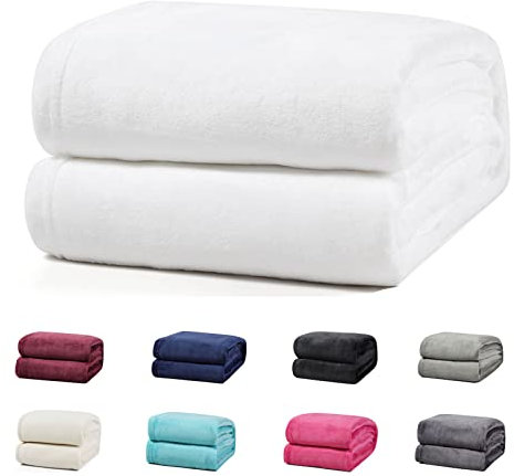 Buymax Flauschige Kuscheldecke XXL 220x240 cm Fleece-Decke Super Flausch 1385 Gramm Überwurf Sofadecke Tagesdecke Wohndecke Wohnzimmerdecke Sofaüberwurf Uni Einfarbig, Farbe Weiß