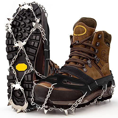Premium Steigeisen für Bergschuhe mit 19 Spikes - Profi Anti-Rutsch Schuhkrallen für Schnee & EIS - Winter Grödel Spikes für Schuhe - Schuh-Ketten zum Wandern - Grödeln Eisspikes