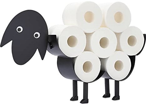 BTSKY Toilettenpapierhalter aus Metall – Mate Black Toilettenpapierhalter im Tierstil, freistehender Toilettenpapier-Aufbewahrungsbehälter für Badezimmer, Küche, Toilette (Schaf)