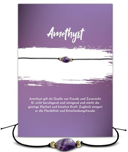 Glücksschmiedin – Edelstein Armband mit Amethyst & Goldperlen – Heilstein für innere Ruhe & Klarheit – Geschenk-Set mit Grußkarte – Handgefertigt in Deutschland