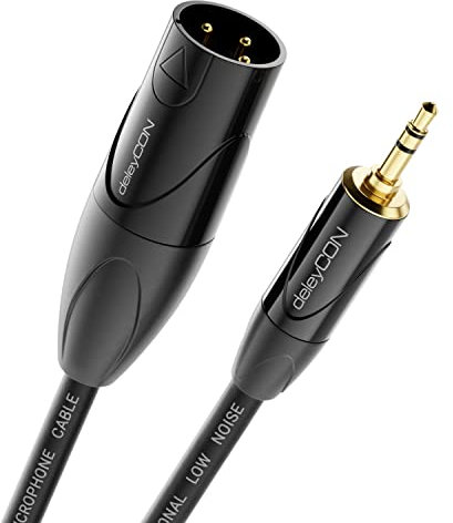 deleyCON 5m XLR a Jack Stereo da 3,5mm - Cavo Microfono Adattatore Audio Cavo AUX - Qualità da Studio - in Puro Rame OFC (AWG24) da Spina XLR a Spina Jack da 3,5mm - Bloccaggio in Metallo