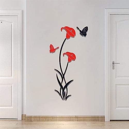 3D Adesivo da Parete Fiore di Giglio,DIY Adesivi Murali Acrilico Forma di Fiore Riflettente Adesivi Carta da Pareti Arte Decorativo per Camera da Letto Soggiorno Divano