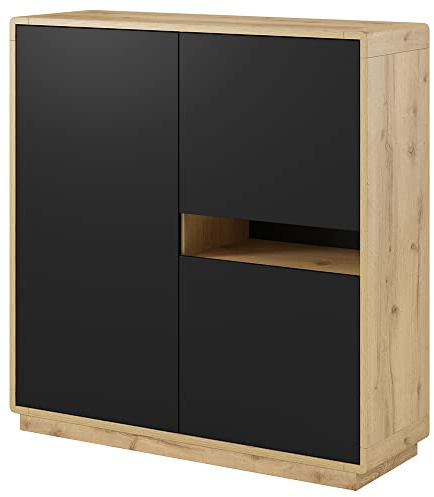 Lomadox Highboard modern Wohnzimmer in Taurus Eiche Nb. mit Absetzungen in schwarz matt, B/H/T: ca. 121/126/40 cm
