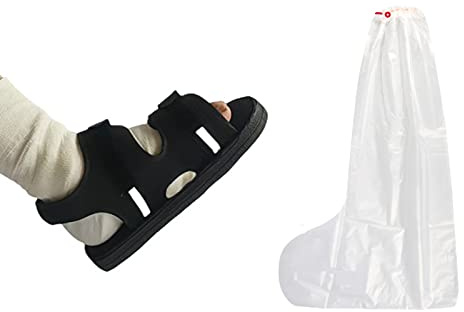 Cast Shoes Open Toe Post Op Shoes with Waterproof Leg Cover, Fracture Foot Surgical Support Walking Boot Surgery Recovery Plaster Shoes with Adjustable Straps, Fit for Kids Women Men