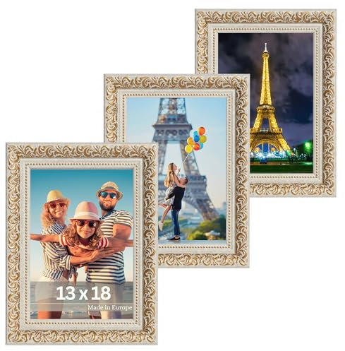 Victor Cadre Photo Rubens Set de 3 - en 13x18 cm Or Beige - Bar: 30x20mm - Verre Véritable - Châssis pour l'image Baroque - Antique - Vintage 13x18 Doré