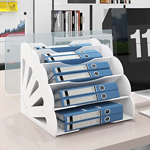 PUNCIA 5 Sectors Letter Tray Desk Organizer White Office Supplies Storage Mail File Folder Paper Sorter Desktop Document Notebook Stationery Storage Rack for Home Office School