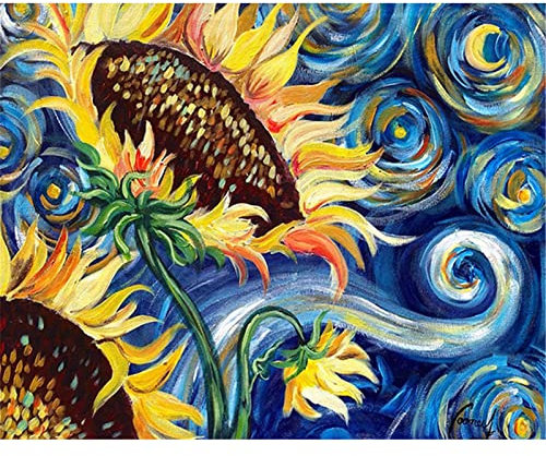 GLITZFAS 5D DIY Diamond Painting, Van Gogh Sonnenblume Diamant Painting Handwerk, Vollbohrer Kristall Strass Diamant Malerei Stickerei für Zuhase (40 x 30 cm)