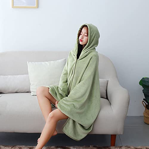 Kuscheldecke Decke Sofa Decken Blanket Wohndecke Baumwolle Gewichtsdecke Mädchen Jungen Erwachsene Verdickter Schal Frühling Herbst Winter Sommerschlaf Im Büro Mit Kapuze (Green,120X90CM)