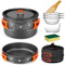 Odoland Camping Cookware Set Non-Stick Lightweight Camping Pots and Pans Mess Kit with Bowls Soup Spoon for Camping, Backpacking, Outdoor Cooking and Picnic for 2-3 People