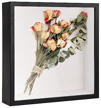 3D Bilderrahmen, Schattenbox Vitrine mit Transparente Acrylplatte Rahmen, Tiefer 3D Objektrahmen, Hölzern 3D Rahmen für Medaillen Blumen Erinnerungsstücke Foto (Schwarz 27x27cm)