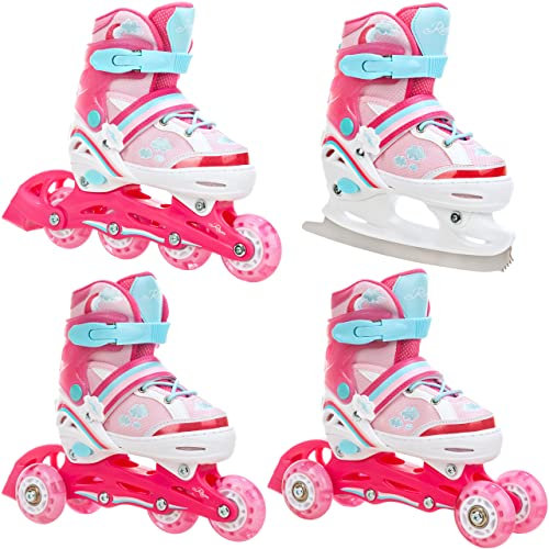 RAVEN 4in1 Inline Skates Triskates Rollschuhe Schlittschuhe Inliner für Kinder Mädchen verstellbar (Zoya, 34-37 (21,5cm-24cm))