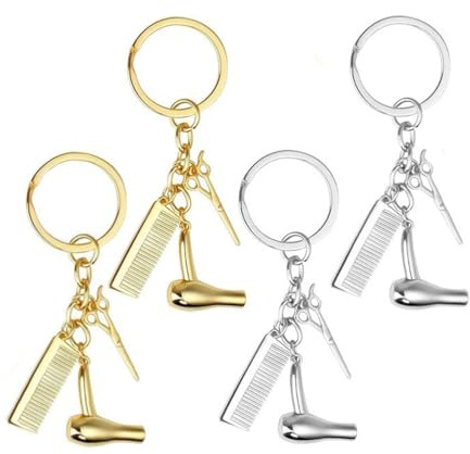 LATRAT 4 Stück Barber Friseur Schlüsselring Metall, Keychain für Auto Handtasche Friseursalon Haarstylisten Geschenk Damen Herren