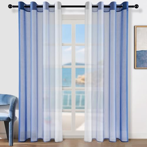 Topfinel Gardinen mit Ösen Farbverlauf Vorhänge Blau Vorhang Transparent Ösenvorhang 2er Set 240 cm Hoch Gardine Schlaufenschal 140 cm Breit Deko für Kinderzimmer Wohnzimmer Schlafzimmer