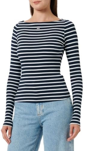 Tommy Jeans Damen Langarmshirt Breton Stripe U-Boot-Ausschnitt, Mehrfarbig (Dark Night Navy / Multi), M